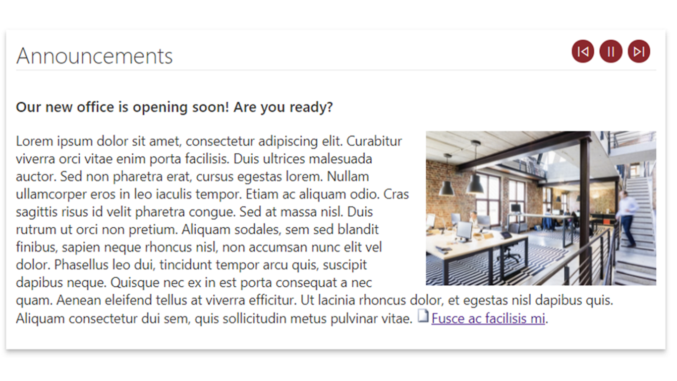 screenshot of Announcements Carousel SharePoint Web Part
