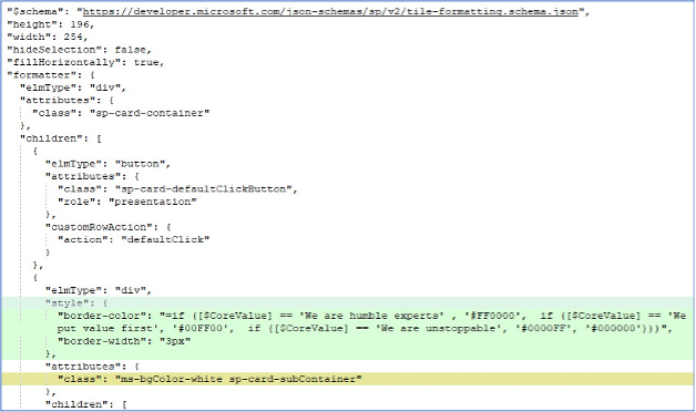 screenshot sharepoint list custom CSS and JSON
