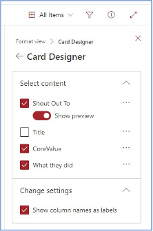 screenshot sharepoint list card designer