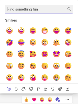 screenshot of expanded reaction options in microsoft teams