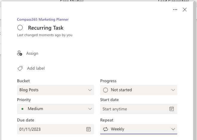 screenshot of task editing window in microsoft teams