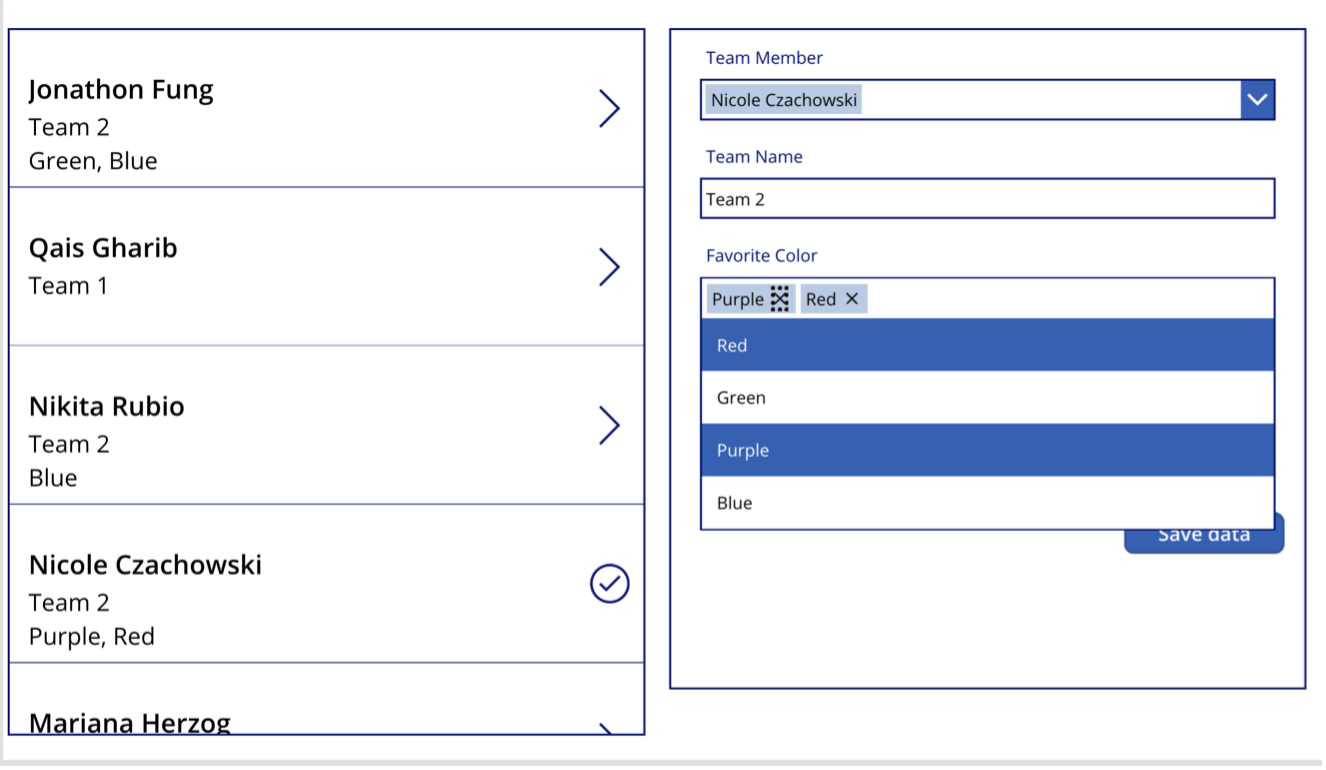 screenshot of Form with Favorite Color combobox with 