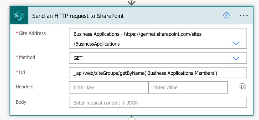 screenshot of send an HTTP request to SharePoint in Power Automate