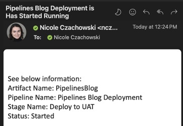 screenshot of Deployment status: Started email sent by flow