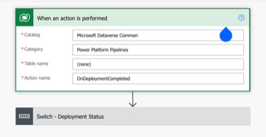 screenshot of OnDeploymentCompleted Dataverse Business Event