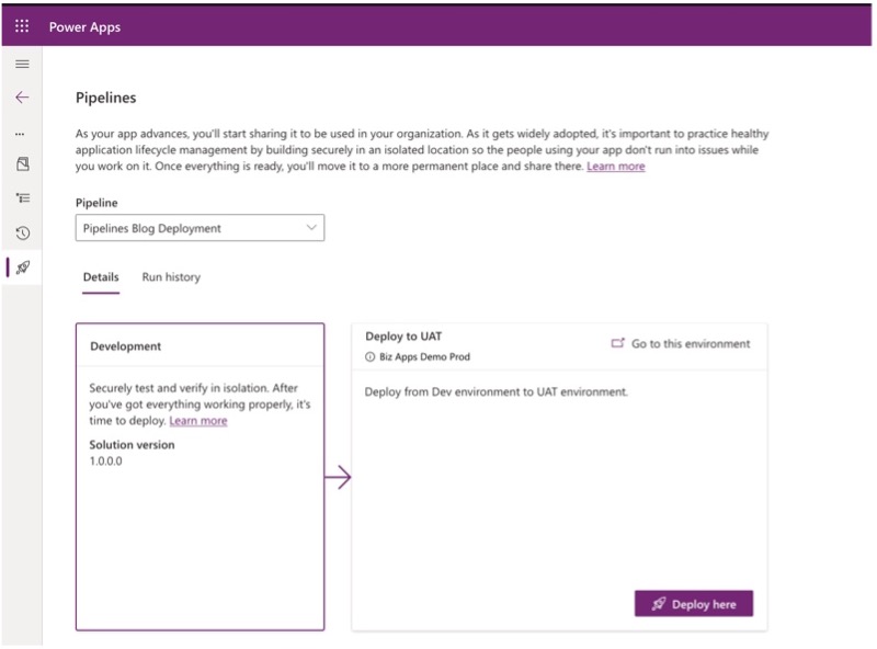 screenshot of Pipeline deployment