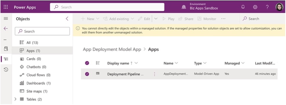 screenshot of the Deployment Pipeline Configuration Canvas App